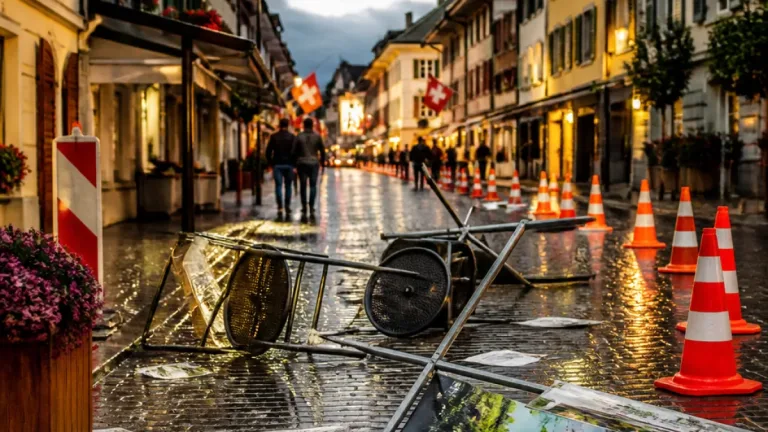 Heftiges Gewitter in Oberburg: Starke Böen rissen Werbeschilder auf die Strasse
