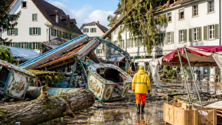 Heftiges Unwetter in Grenchen: Strassen überschwemmt, Karussell und Marktstände zerstört