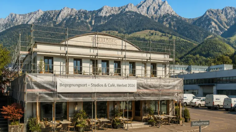 Im Hünenberger Gewerbegebiet Bösch entsteht 2026 ein Begegnungsort mit Hotelstudios und Café