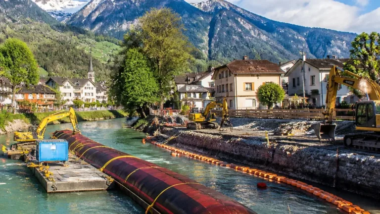 Letzter Baustein für Hochwasserschutz im Sarneraatal gestartet: Hilfswehr in Sarnen im Bau