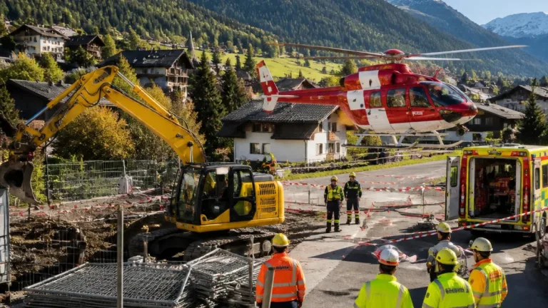 Schwerer Arbeitsunfall in Davos Dorf: Mann unter Radbagger, mit Rega nach Chur geflogen