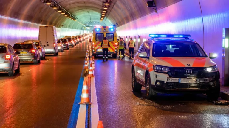 Schwerer Auffahrunfall im Engibergtunnel: Polizeifahrzeug beteiligt, mehrere Verletzte