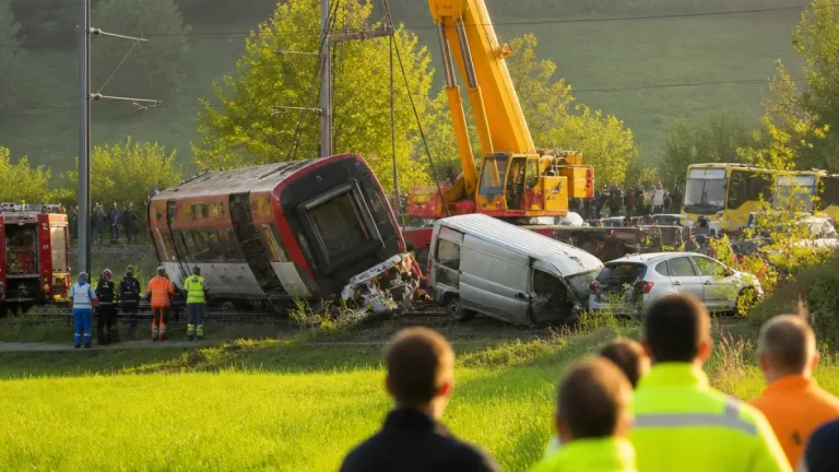 Stadtbahn entgleist in Niederteufen nach Kollision mit Lieferwagen – keine Verletzten