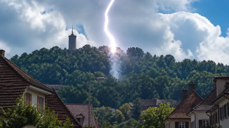 Starker Blitz über Winterthur: lauter Knall und ungewöhnlich hohe Entladung