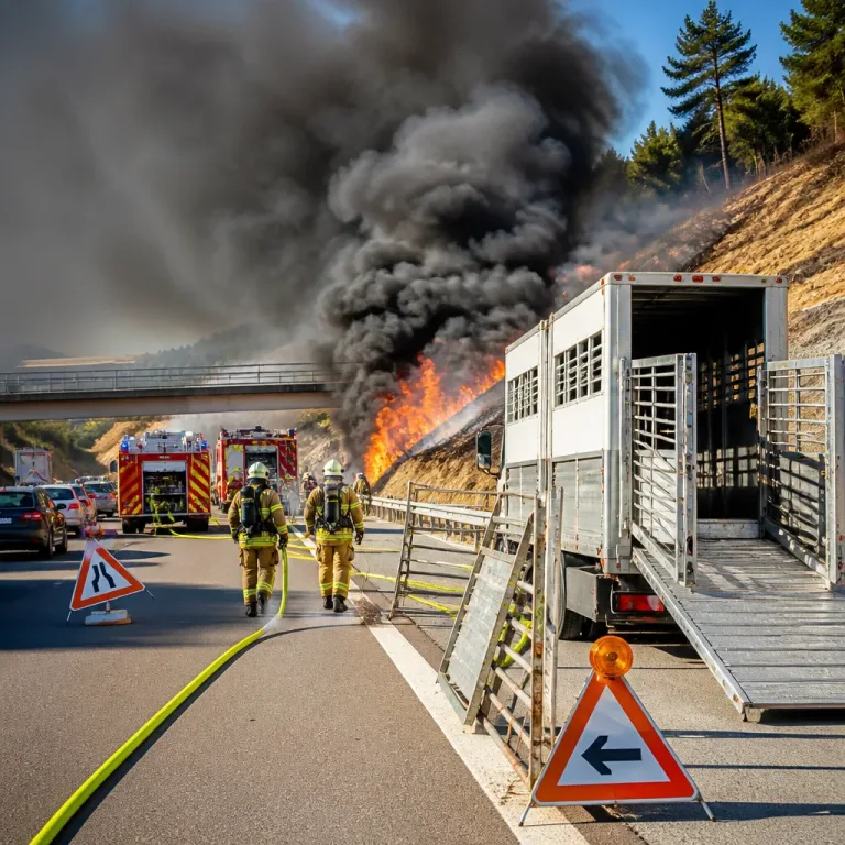 Platter Reifen an Viehtransporter löst Böschungsbrand und mehrstündige Sperrung der A2 aus