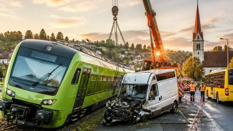 Zug der Appenzeller Bahnen entgleist in Niederteufen nach Kollision mit Lieferwagen