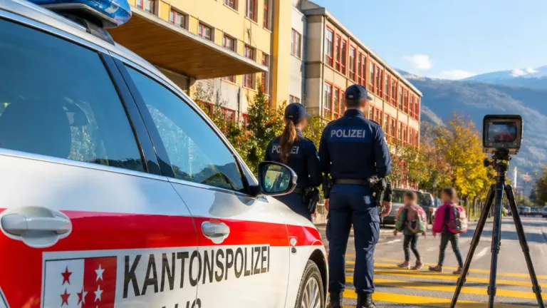 Zum Schulstart verstärkt Kantonspolizei Wallis Präsenz und führt Geschwindigkeitskontrollen durch