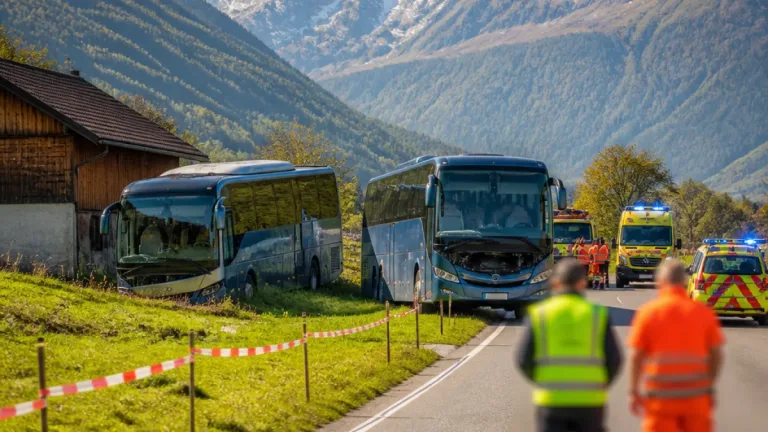 Zusammenstoss zweier Reisebusse bei Stalden: 13 Personen verletzt, Kantonsstrasse gesperrt