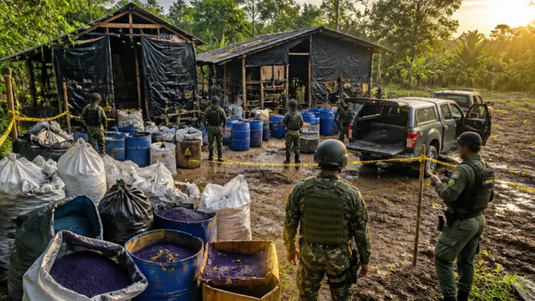 Ejército y Policía inutilizan laboratorio clandestino y encuentran 7,7 toneladas de permanganato en San Miguel