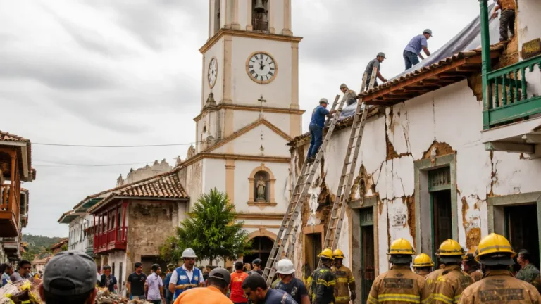 En Salamina el reloj quedó detenido y el pueblo enfrenta la secuela del sismo