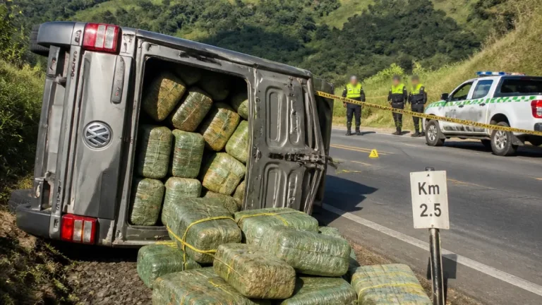 Policía incauta 2.145 kg de presunta marihuana tras volcamiento en la vía Roldanillo–La Tulia