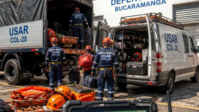 Santander envía equipo USAR COL-28 a Cali para apoyar labores de búsqueda y rescate tras el sismo