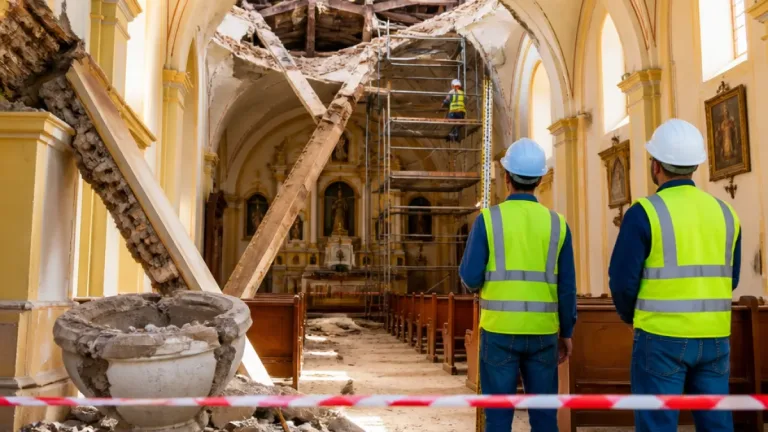 Terremoto dejó daños estructurales en la iglesia de Confines; coordinan inspecciones técnicas