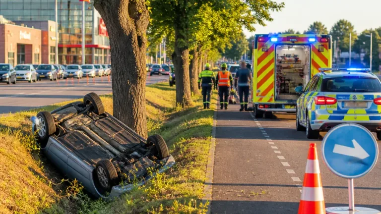 Auto skončilo převrácené na cyklostezce u Globusu, řidič byl převezen do nemocnice