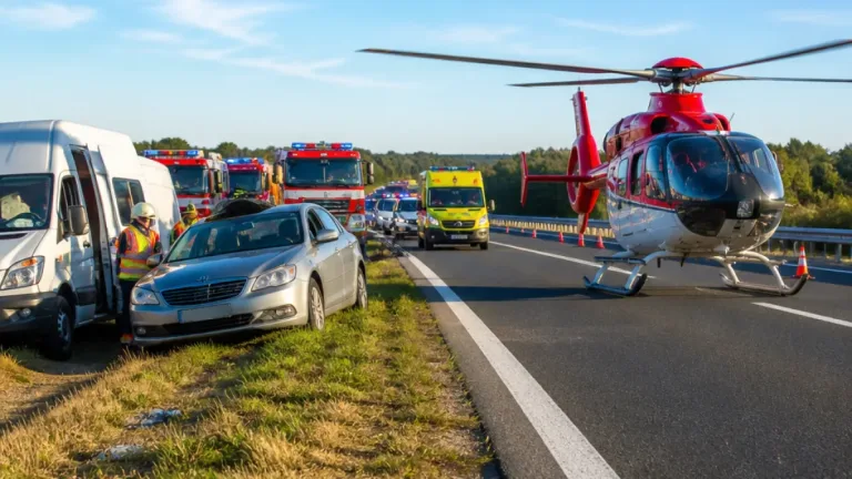 Dodávka narazila do auta na D1 u Bravantic, provoz na chvíli zastavil přílet vrtulníku