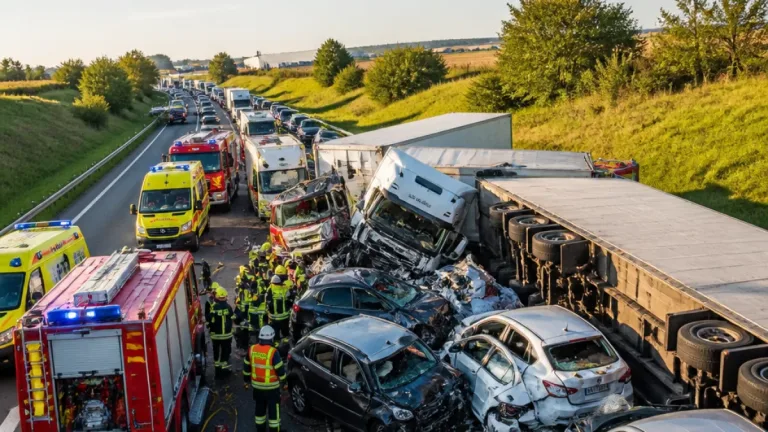 Hromadná srážka na D1 u Tvarožné: tři kamiony a čtyři auta, pět zraněných