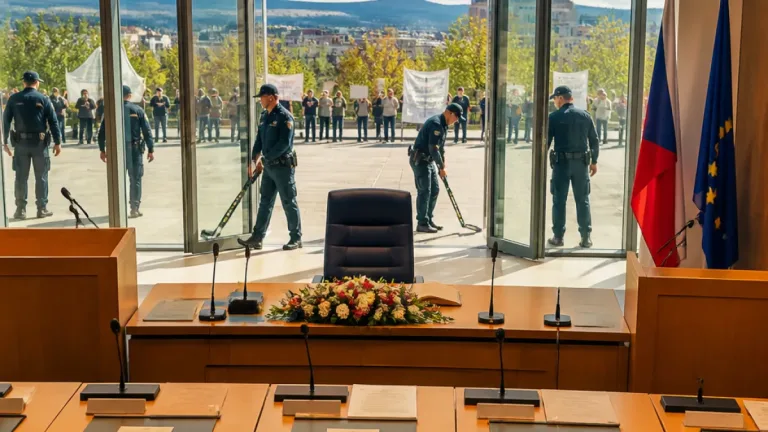 Jana Vaňhová zvolena hejtmankou Ústeckého kraje, zasedání provázela policejní kontrola