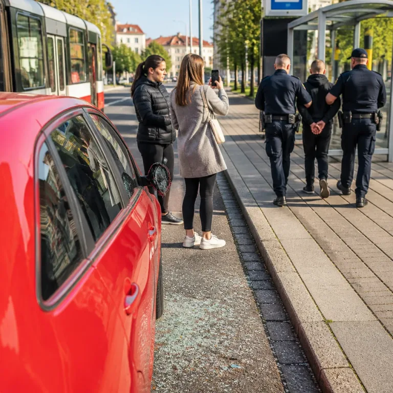 Opilý muž v Brně zničil obě zpětná zrcátka auta, přistižily ho svědkyně a strážníci