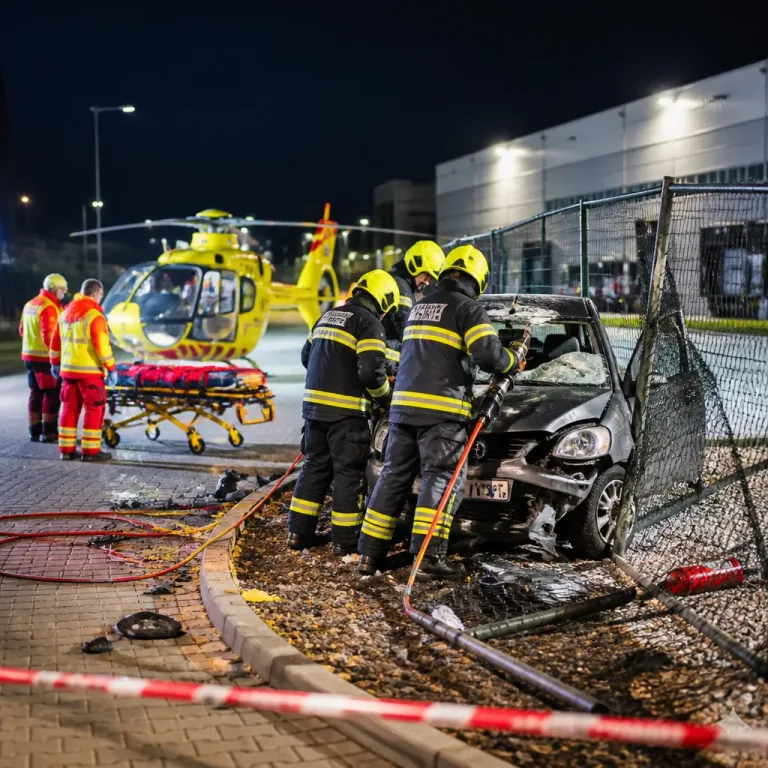 Auto přeletělo kruhový objezd u Boru, řidič těžce zraněn a transportován vrtulníkem