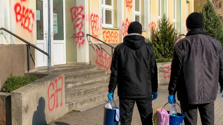 Kroměříž: Vandalové postříkali červenou barvou okolí několika základních škol