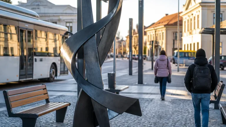 Lipník nad Bečvou ozdobil autobusové areál kovový Bečvan od místních kovářů