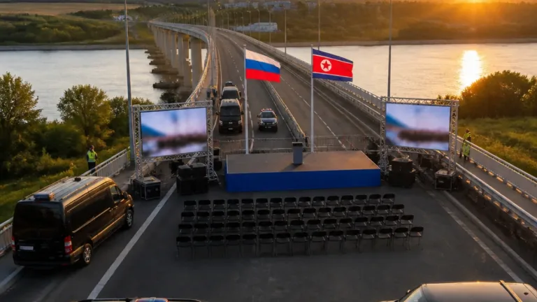 Most dlouhý kilometr propojuje Rusko a Severní Koreu. Ceremoniál doprovodil online přenos
