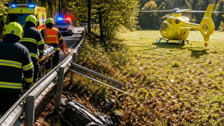 Motorkář po nehodě v Beskydech vážně zraněn, transportován vrtulníkem do FN Ostrava