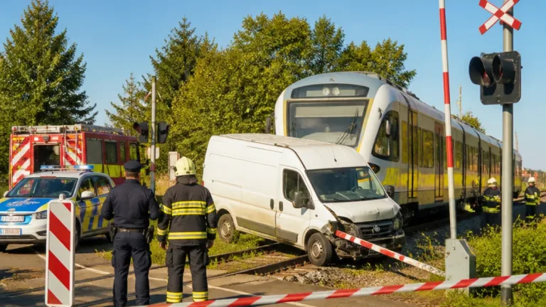 Na Děčínsku srazil vlak dodávku, řidič skončil v nemocnici; provoz na trati přerušen