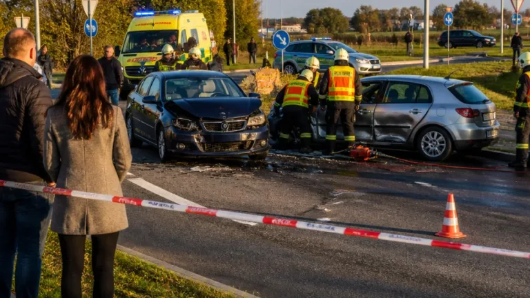 Na kruhovém objezdu v Novém Jičíně narazilo BMW do Citroënu, řidič citroënu byl zaklíněn