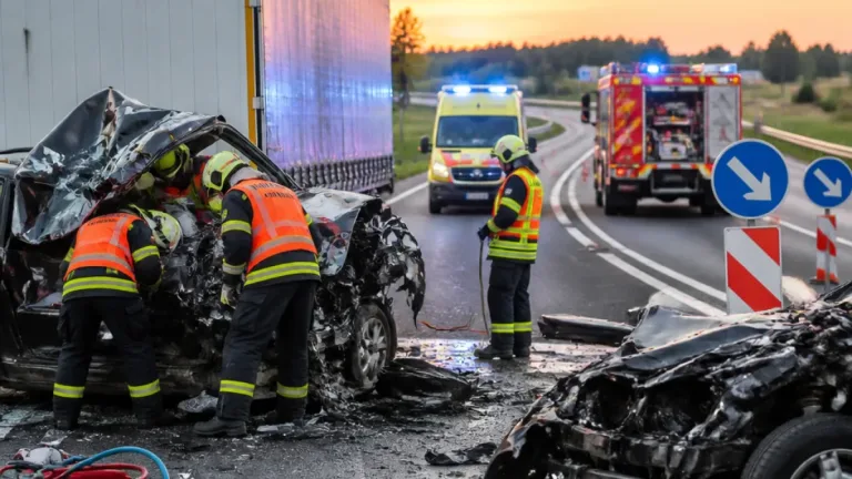 Na obchvatu Lišova se čelně srazily dvě osobní auta s kamionem, jeden muž byl vyproštěn