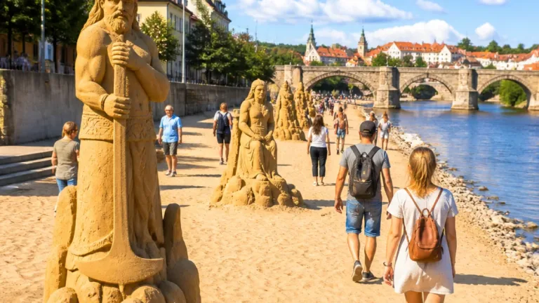 Písek láká na náplavku: galerie fotografií soch z písku v centru města