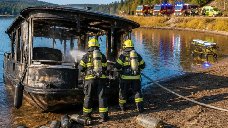 Požár hausbótu na Orlické přehradě na Písecku: starší muž utrpěl popáleniny a později zemřel