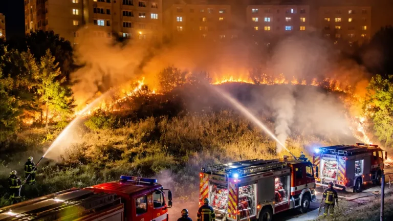 Požár louky u ústeckého sídliště v Neštěmicích zasáhl čtyři jednotky, škody nenastaly