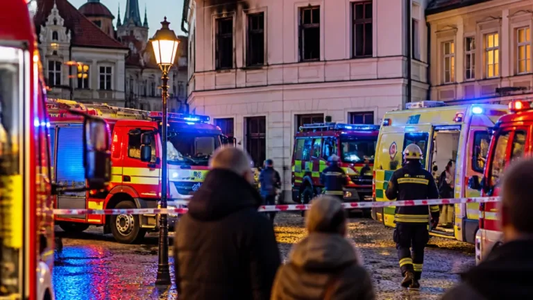 Požár na Nerudově náměstí v Liberci: hořel dvoupodlažní dům, 15 lidí evakuováno, nikdo nezraněn