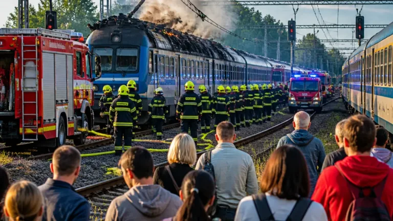 Požár na střeše vlaku a stržené trakční vedení zastavily koridor u Studénky