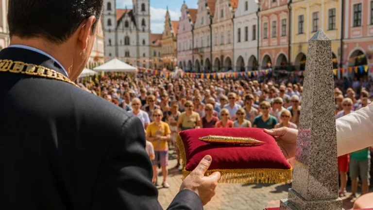 Prezident Pavel v Telči převzal repliku pozlaceného pera a pozdravil návštěvníky festivalu