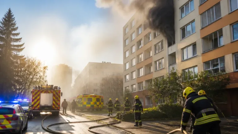 Ráno v Novém Lískovci: požár bytu donutil evakuovat 44 lidí, 12 lidí se nadýchalo zplodin