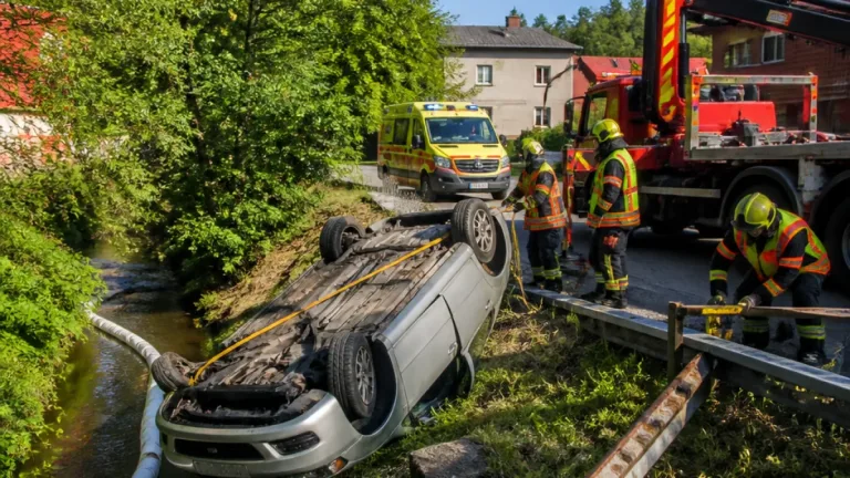 Srážka dvou aut u Olivětína: jedno vozidlo skončilo na střeše, tři lidé zraněni