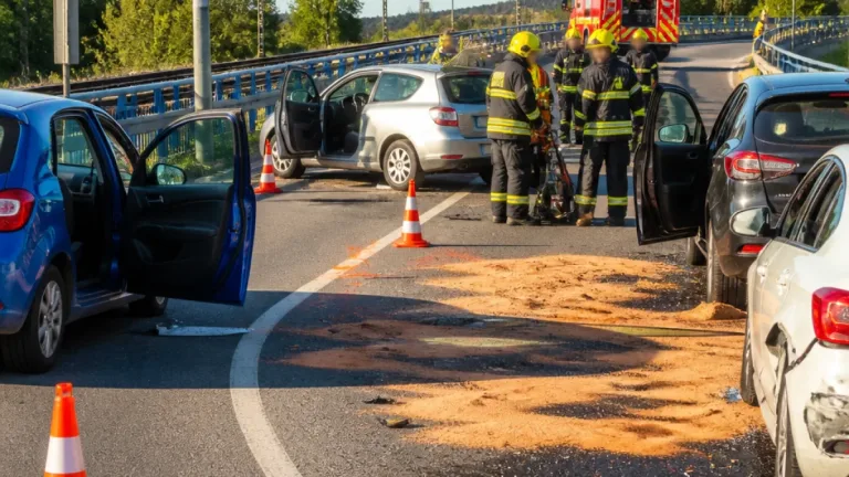 U Otrokovic srážka pěti aut: hasiči vyprošťovali dva zaklíněné, šest zraněných