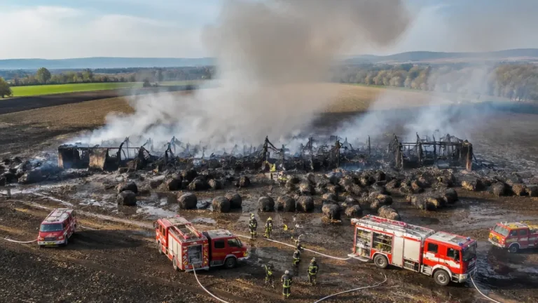 V Bruntálsku shořel seník s tisíci balíky slámy, předběžná škoda 30 milionů korun