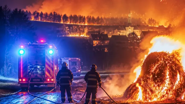 V noci zasahovali hasiči u požárů stohu slámy v Bedihošti a lesa v Tršicích