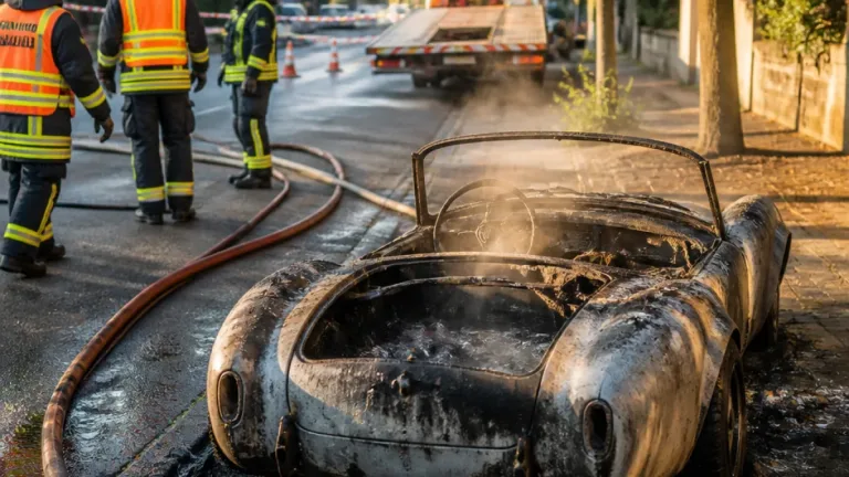Ve Slavkově u Brna během jízdy hořela Shelby Cobra, škoda odhadnuta na 2 miliony Kč
