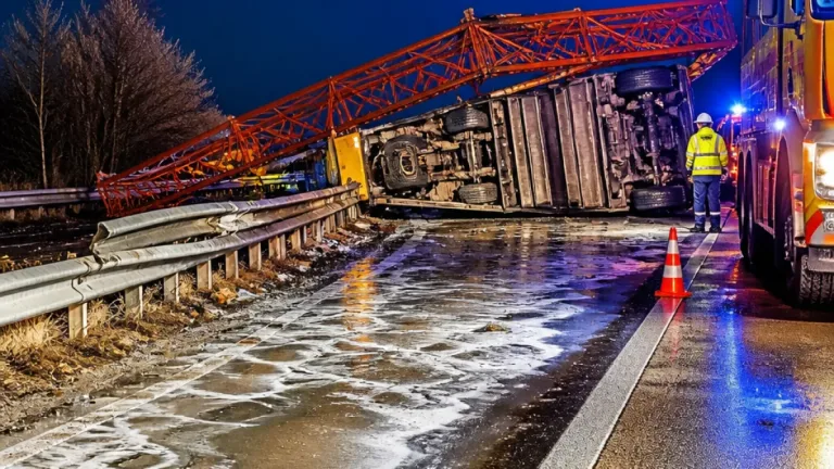 A2 bei Kamen voll gesperrt: Baukran von Schwerlasttransporter gestürzt
