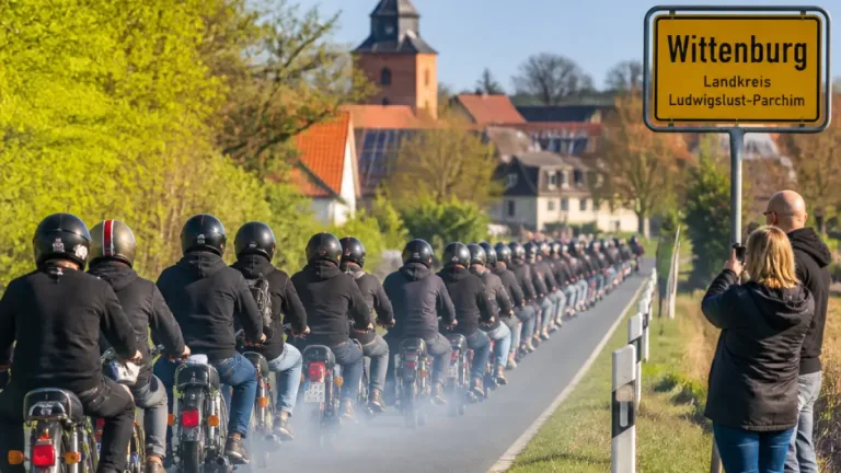 AfD-Spitzenkandidat Holm wirbt in Wittenburg mit Simson-Moped für Wahlkampf