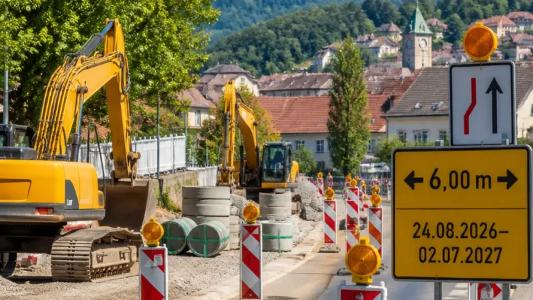 Baustelle auf der B31a in Freiburg im Breisgau: Monate lange Arbeiten an Regenwasserbehandlungsanlage