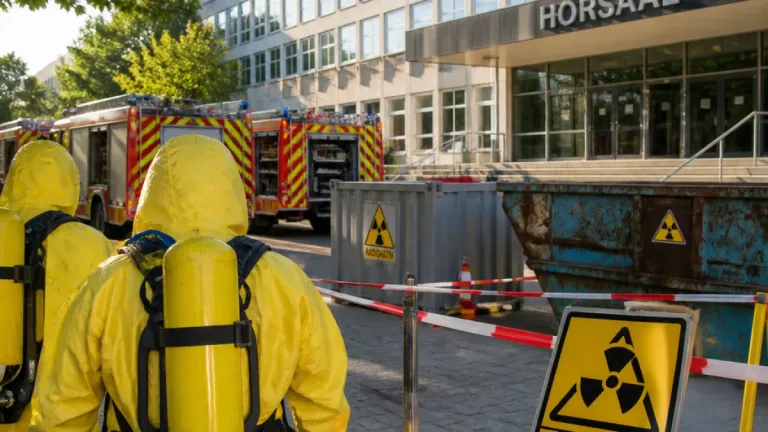 Berufsfeuerwehr Mainz übt Umgang mit radioaktiven Stoffen auf Universitäts-Campus