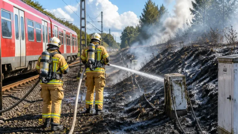 Böschungsbrände legen Bahnstrecke bei Krefeld lahm – Züge der RE7 und RE10 betroffen