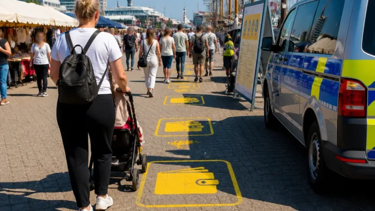Bremerhaven: Polizei sprüht Piktogramme gegen Taschendiebe bei den Maritimen Tagen