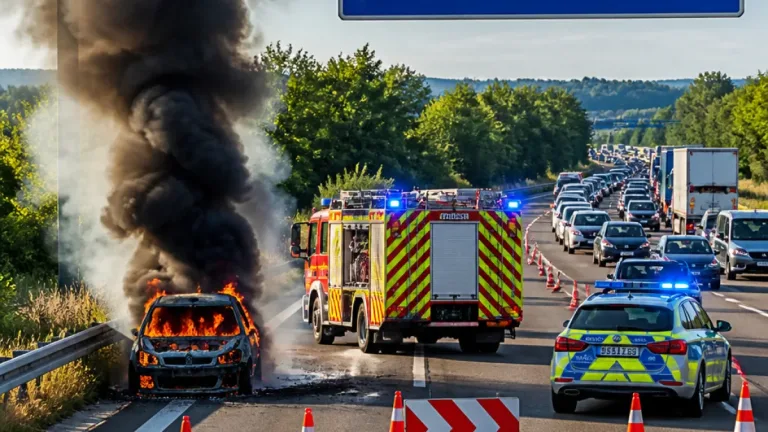 Brennendes Auto auf A8 bei Pforzheim: Vollsperrung und mehrere Kilometer Stau