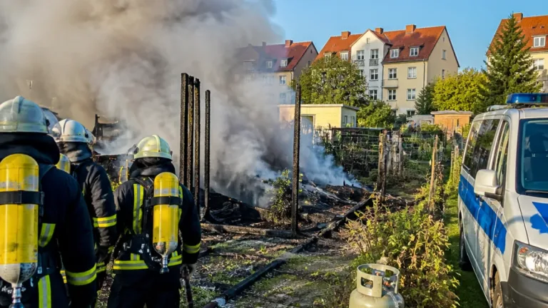 Gartenlaube in Flensburg-Weiche vollständig ausgebrannt – Rauchwolke zieht bis in Wohngebiete